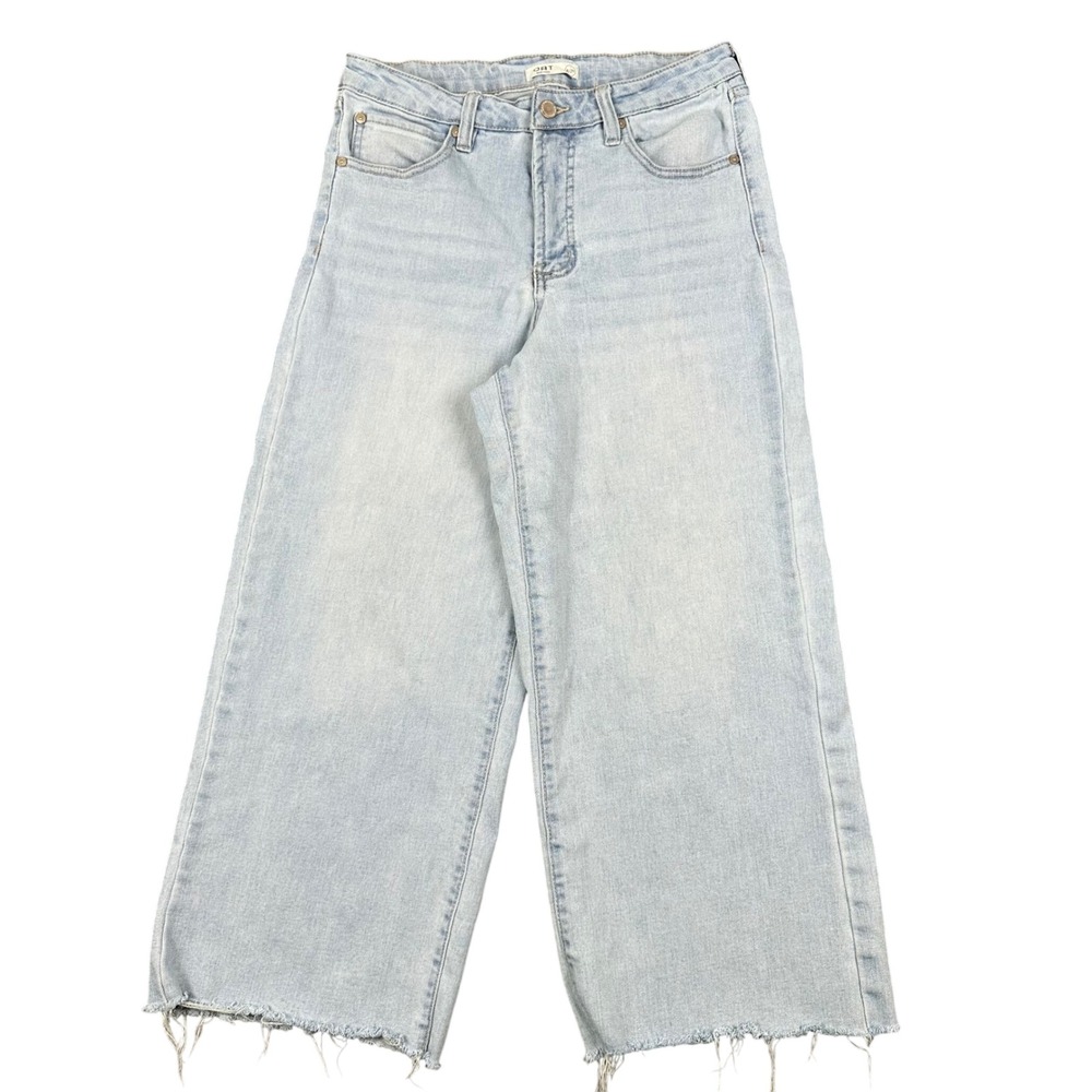 OAT New York High Rise Wide Leg Cropped Jean Womens 8/29 Light Wash Raw Hem